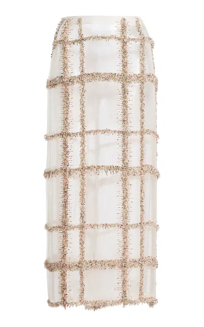 Kallmeyer Emilee Sheer Grid-pattern Midi Skirt In Gold