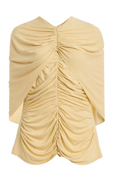 Kallmeyer Emme Ruched Cape Top In Yellow