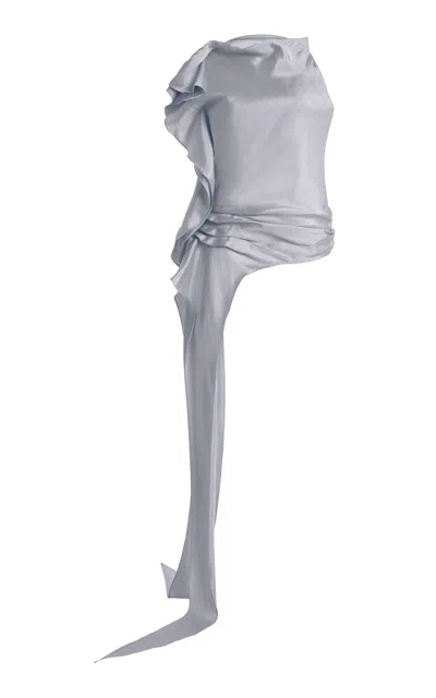 Kallmeyer Exclusive Elif Asymmetric Draped Satin Top In Blue