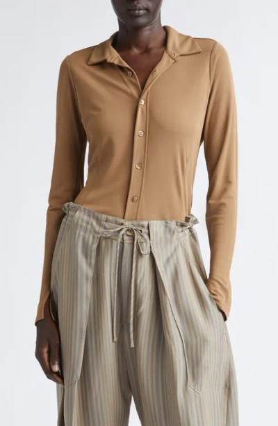 Kallmeyer Frankie Matte Jersey Button-up Shirt In Brown