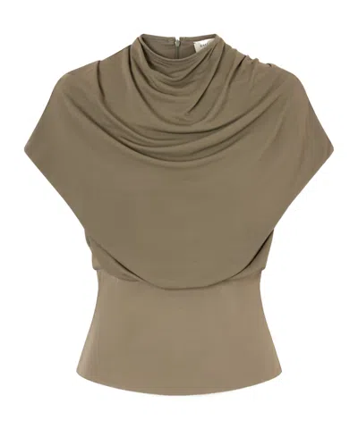 Kallmeyer Jocelyn Gathered Draped Jersey Top In Brown