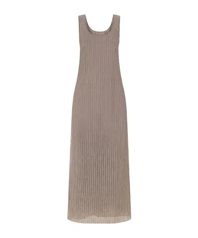 Kallmeyer Isadora Striped Linen Maxi Dress In Brown