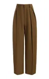 Kallmeyer Joel Pleated Straight Leg Wool Suiting Trousers In Brown