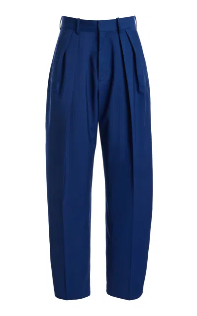 Kallmeyer Joel Pleated Wide-leg Virgin Wool Pants In Blue