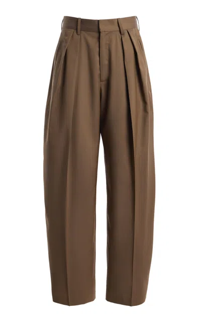 Kallmeyer Joel Pleated Wide-leg Virgin Wool Pants In Brown