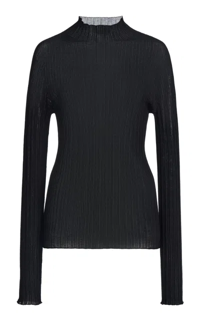 Kallmeyer Jordan Mockneck Superfine Cotton Rib Longsleeve Top In Black