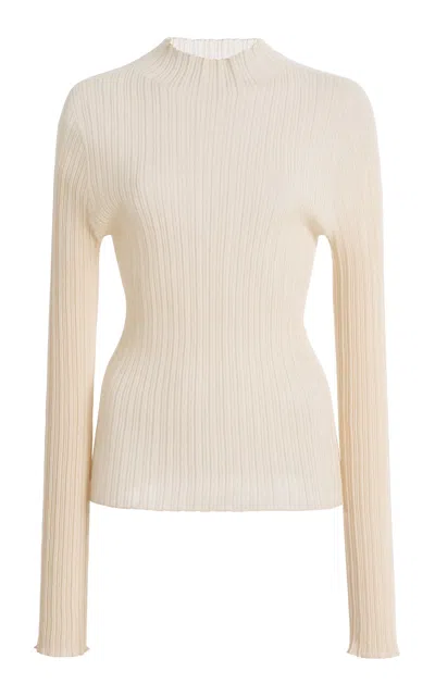 Kallmeyer Jordan Mockneck Superfine Cotton Rib Longsleeve Top In White