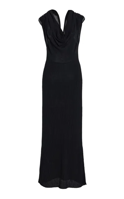 Kallmeyer Manon Cotton-blend Cowl Neck Midi Dress In Black