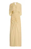 Kallmeyer Matilda Ruched Cape-detail Gown In Neutral
