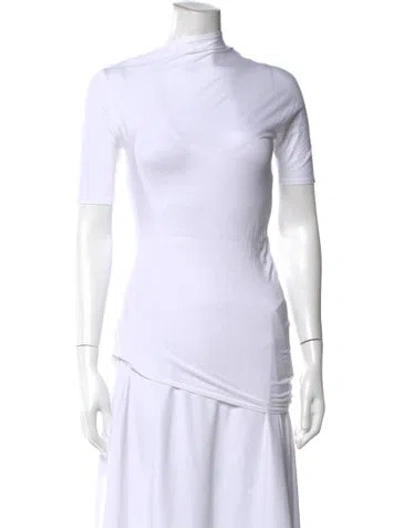 Pre-owned Kallmeyer Mock Neck Short Sleeve Top In White