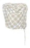 Kallmeyer Naia Draped Top In Beige Plaid Cotton Voile