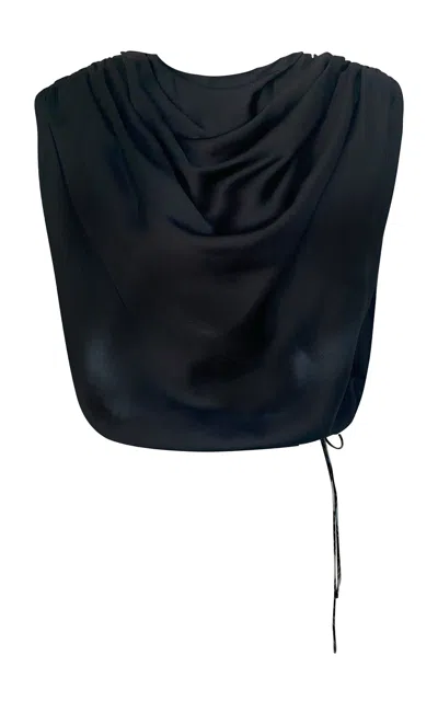 Kallmeyer Naia Draped Top In Black Soft Satin In Black