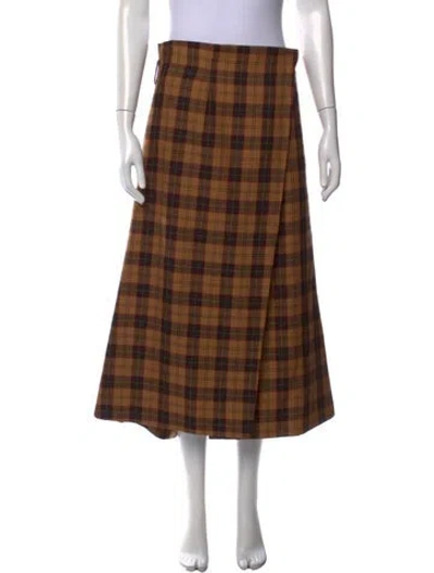 Pre-owned Kallmeyer Plaid Print Long Skirt In Brown