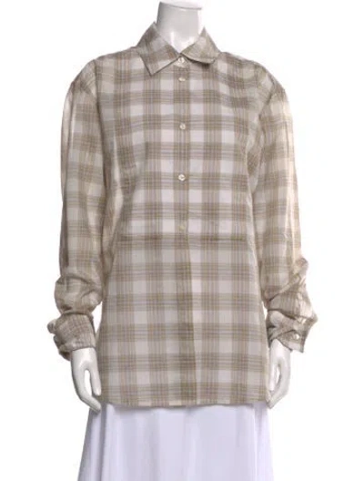 Pre-owned Kallmeyer Plaid Print Long Sleeve Button-up Top In Neutral