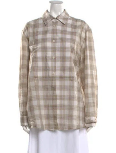 Pre-owned Kallmeyer Plaid Print Long Sleeve Button-up Top In Neutral