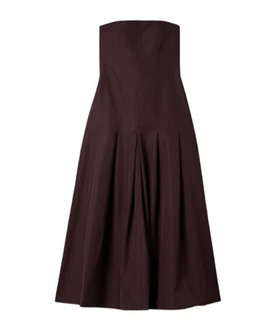 Kallmeyer Maeve Pleated Wool-blend Twill Midi Dress In Brown