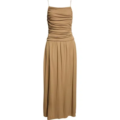 Kallmeyer Reese Ruched Sleeveless Maxi Dress In Brown