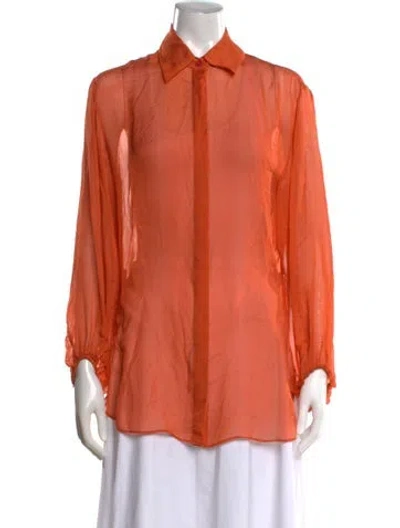 Pre-owned Kallmeyer Silk Long Sleeve Blouse W/ Tags In Orange