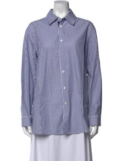 Pre-owned Kallmeyer Striped Long Sleeve Button-up Top In Blue