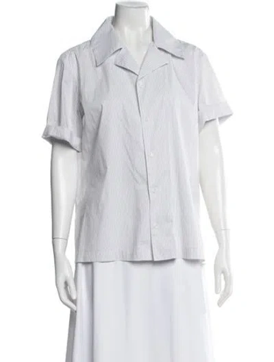 Pre-owned Kallmeyer Striped Short Sleeve Button-up Top In White