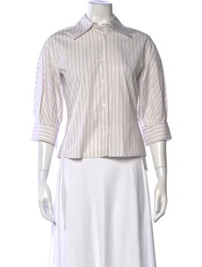 Pre-owned Kallmeyer Striped Three-quarter Sleeve Button-up Top In White