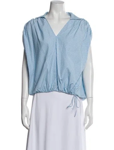 Pre-owned Kallmeyer Striped V-neck Blouse W/ Tags In Blue