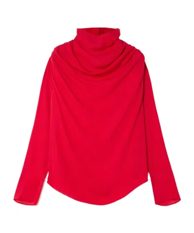 Kallmeyer Tabitha Draped Silk-georgette Blouse In Red