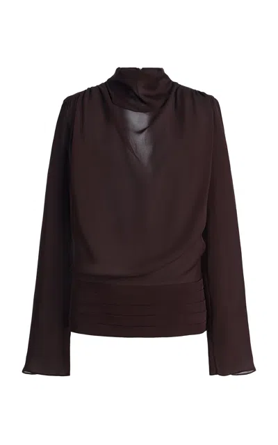 Kallmeyer Thea Cummerbund Silk Charmeuse Top In Brown