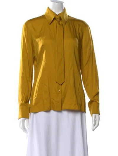 Pre-owned Kallmeyer Tie Neck Long Sleeve Button-up Top W/ Tags In Yellow