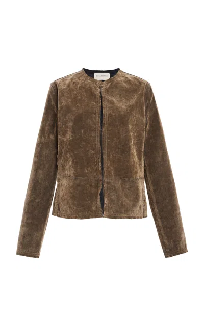 Kallmeyer Tillie Flocked Denim Shrunken Jacket In Brown