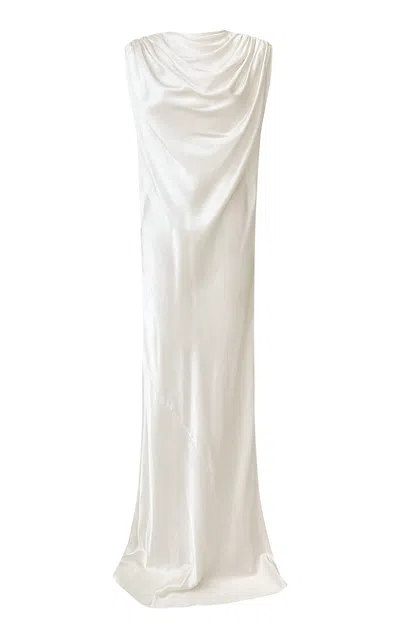 Kallmeyer Toma Draped Gown In Cream Soft Satin In Ivory
