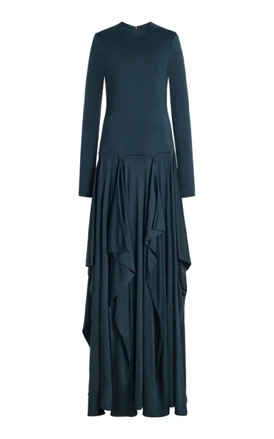 Kallmeyer Vera Cascade Liquid Jersey Maxi Dress In Blue