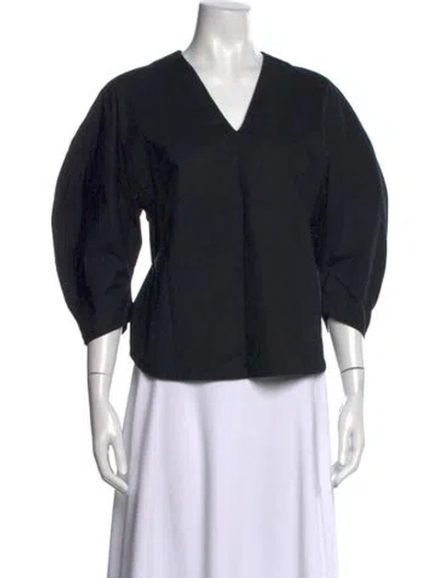 Pre-owned Kallmeyer V-neck Three-quarter Sleeve Blouse In Black