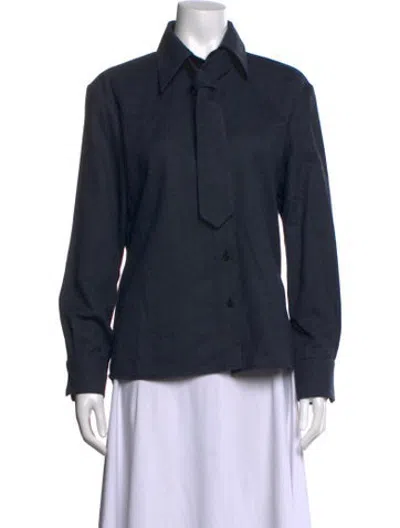 Pre-owned Kallmeyer Wool Long Sleeve Button-up Top W/ Tags In Blue