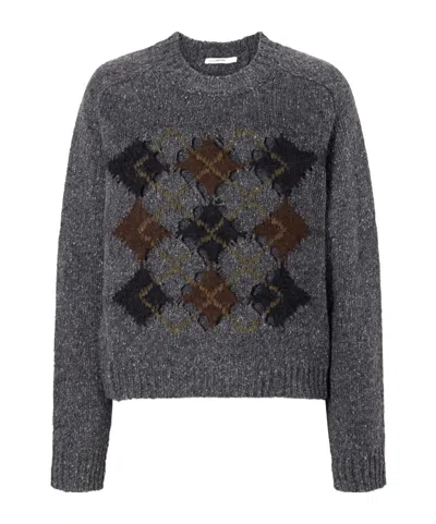 Kallmeyer Nina Cut-out Checked Wool-blend Sweater In Blue