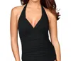 Kallure Shirred Halter Tankini Top In Black In Black