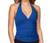 Kallure Shirred Halter Tankini Top In Blue In Blue