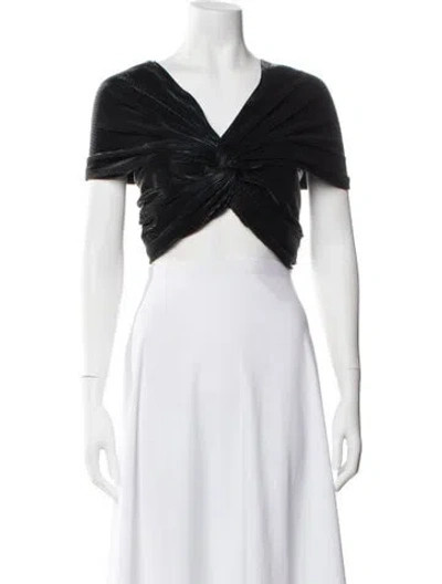 Pre-owned Kalmanovich V-neck Short Sleeve Crop Top W/ Tags In Black