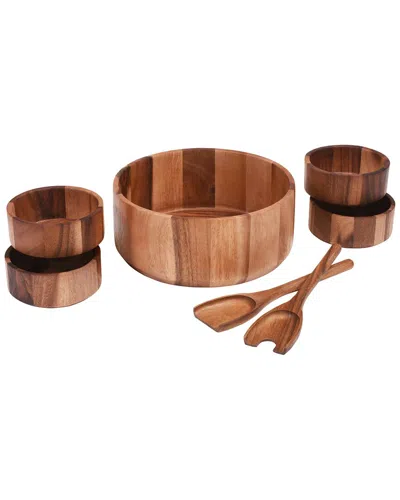 Kalmar Home 7pc Extra Large Salad Bowl With Servers & Bowls In Brown