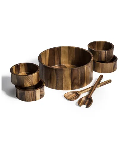 Kalmar Home 7pc Extra Large Salad Bowl With Servers & Bowls In Brown