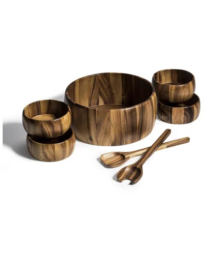 Kalmar Home 7pc X-large Salad Bowl With Servers & Bowls In Brown