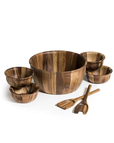 Kalmar Home 7pc X-large Salad Bowl With Servers & Bowls In Brown