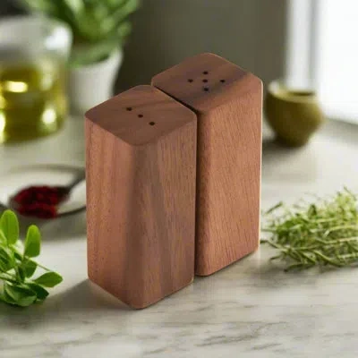 Kalmar Home Acacia Wood Salt & Pepper Shakers In Brown