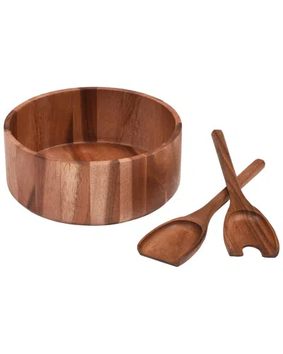 Kalmar Home Large Salad Bowl With Servers In Brown