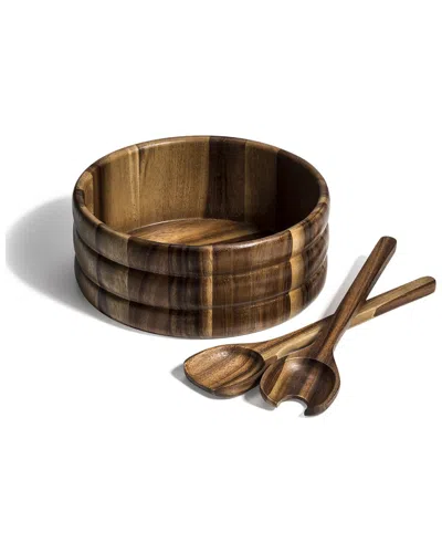 Kalmar Home Large Salad Bowl With Servers In Brown