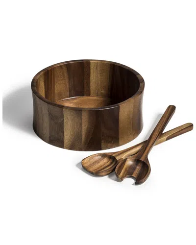 Kalmar Home Large Salad Bowl With Servers In Brown