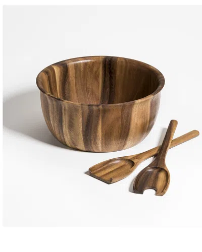 Kalmar Home Large Salad Bowl With Servers In Brown