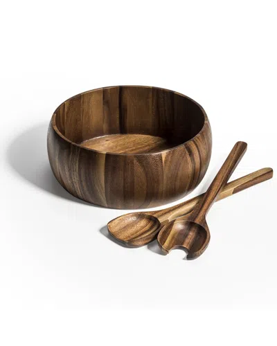 Kalmar Home Large Salad Bowl With Servers In Brown