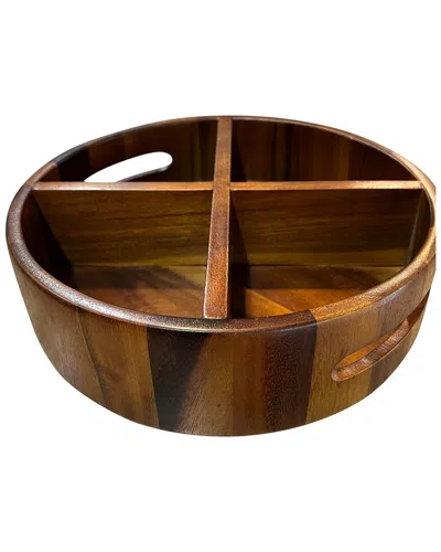 Kalmar Home Rotating Lazy Susan Divided Round Tray In Brown