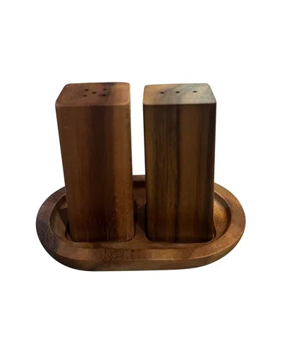Kalmar Home Salt & Pepper Shakers With Base In Brown
